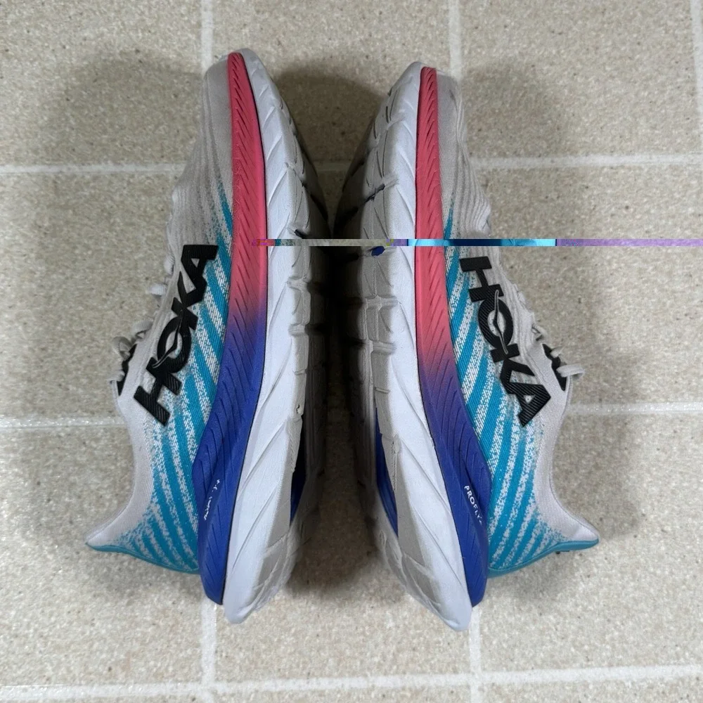 Hoka Shoes Men's Size 9D White Blue Pink Mach 5 1127893 WSBB Running Shoes
